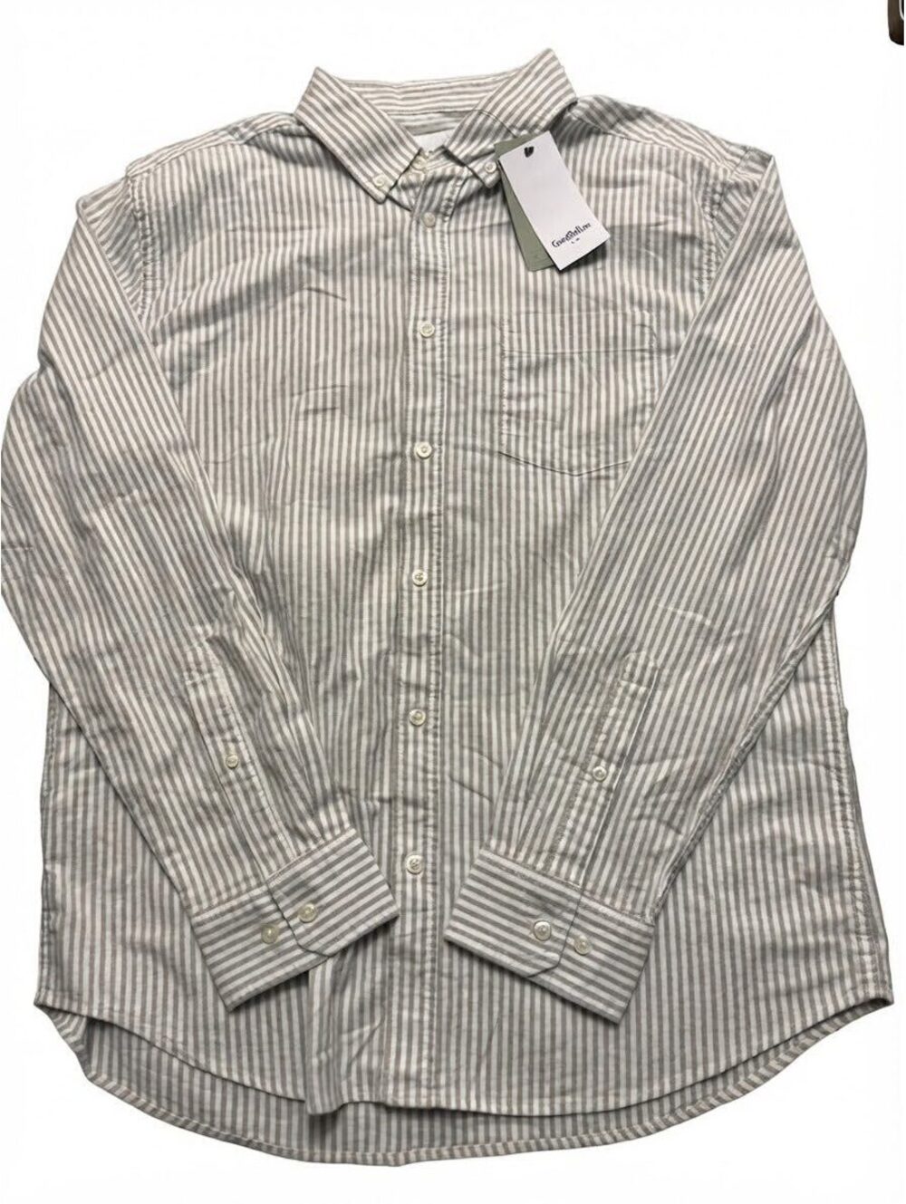 NWT Goodfellow & Co Gray White Striped Oxford Button Down Shirt Men's Large L